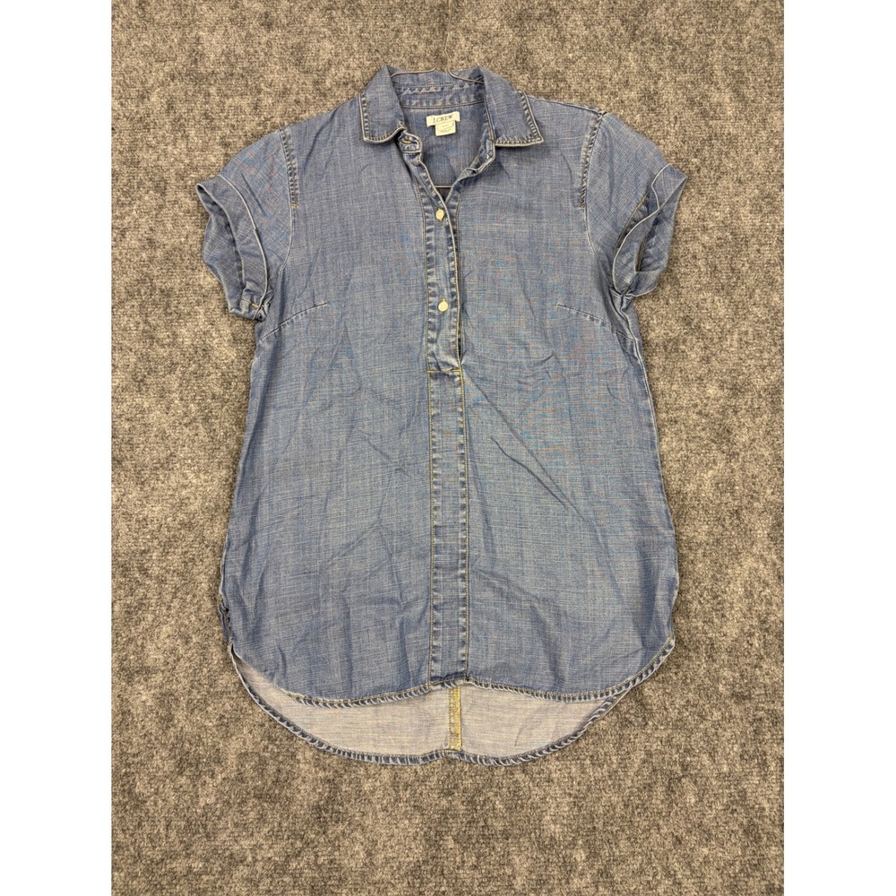 J.Crew Womens XXS Blue Chambray Popover Short Sleeve Shirt High Low Hem